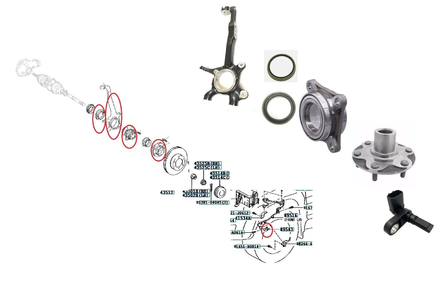 for TOYOTA LAND CRUISER KDJ120 D4D 3.0TD FRONT R/H KNUCKLE & HUB BEARING SET 02+