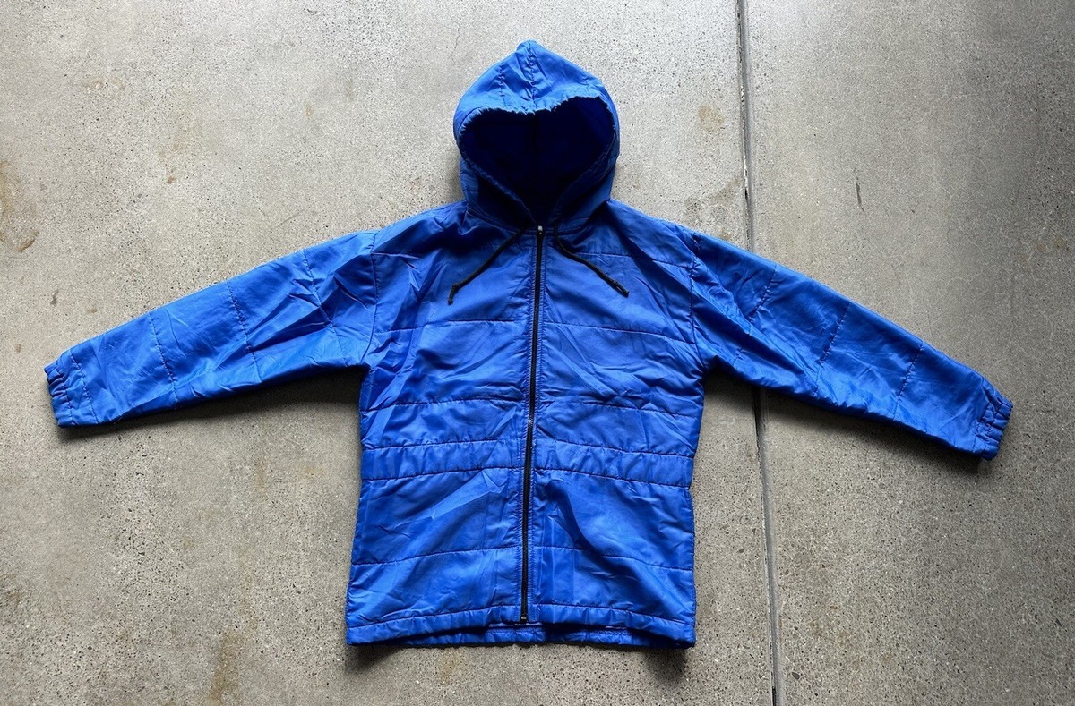 Vintage Z.C.C.A. Blue Nylon Hooded Full Zip Puffer Jacket Size M