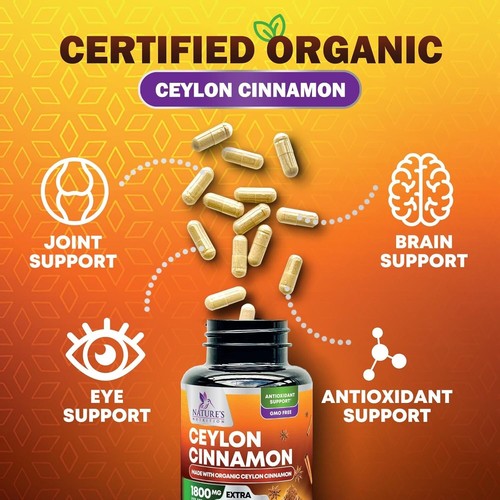 Organic Ceylon Cinnamon Supplement 1800mg Certified Purity Cinnamon Capsule Pill - Picture 31 of 64