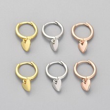 Women Girl 925 Sterling Silver Plated Dangle Heart Huggie 12mm Hoop Earrings TH3