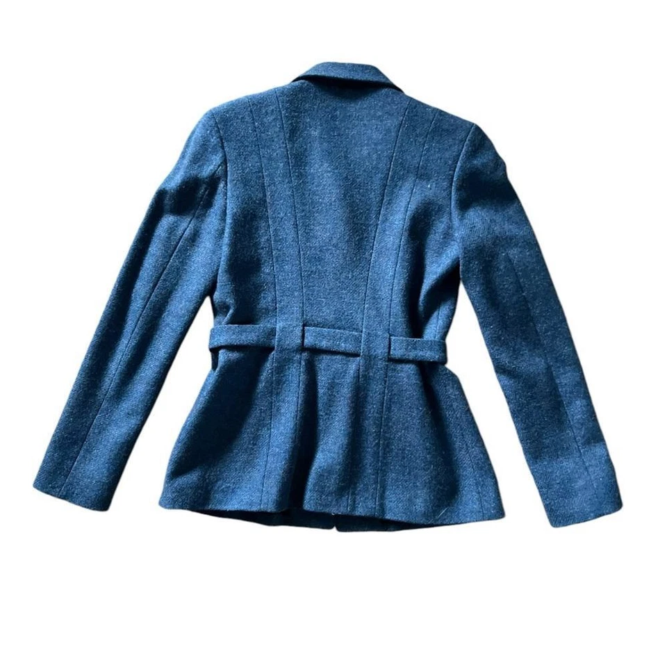 Blazer/jaqueta Searle vintage feita nos EUA mistura de lã com cinto azul tamanho 6 - Imagem 4 de 4