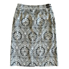 Marisfrolg Grey Damask Print Flannel Skirt Midi Office Work Career Modest