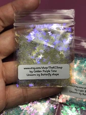 TBSP Solvent Resistant GOLDEN PURPLE ICY BUTTERFLY Glitter Epoxy US Seller
