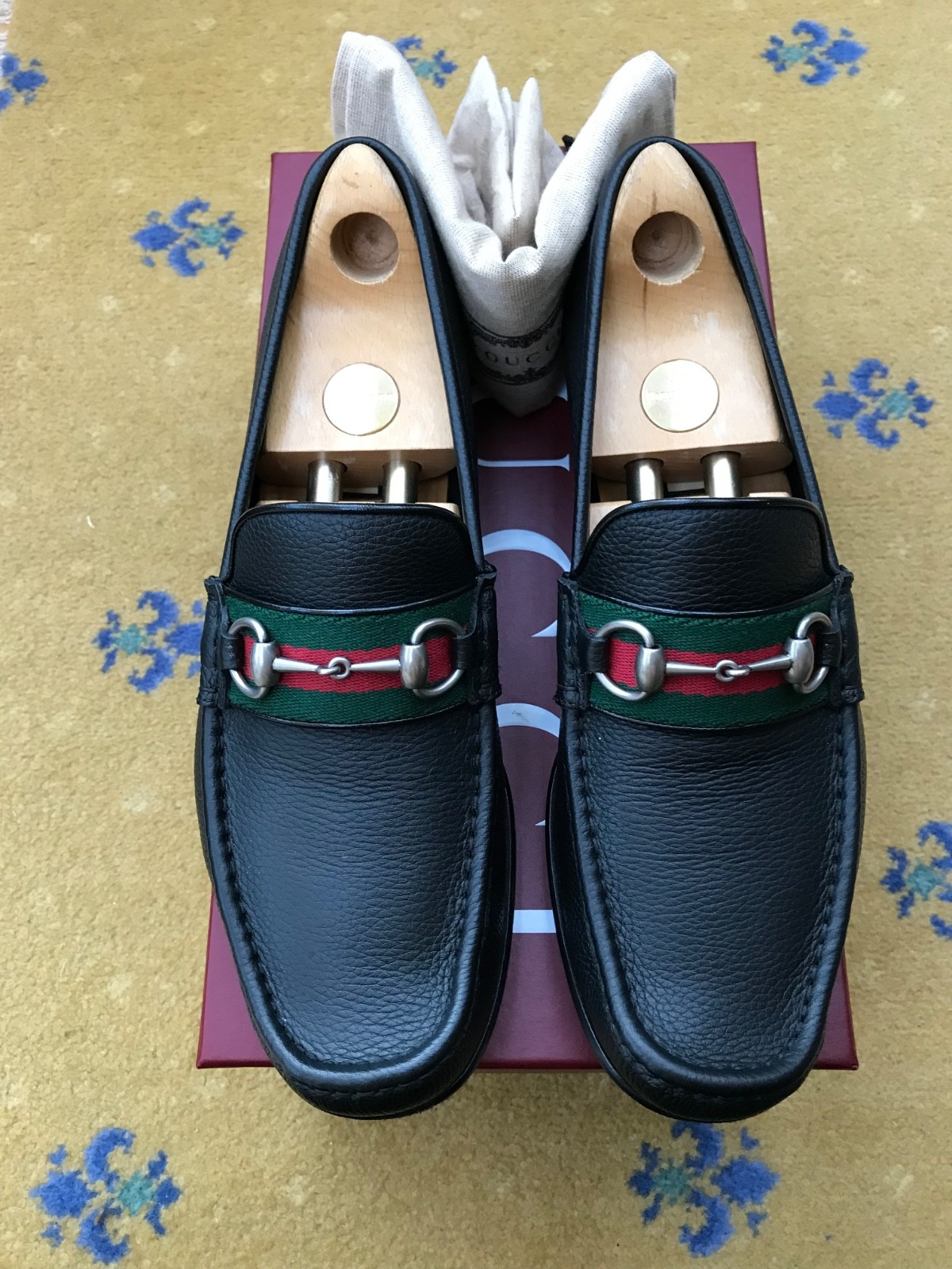 Gucci Loafers Leather Shoes Horsebit Black Web Green Red Mens UK 11 US 12 45