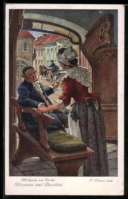 Künstler-AK F. Elssner: Goethe, Hermann und Dorothea, 1. Trefflich hast du geha 