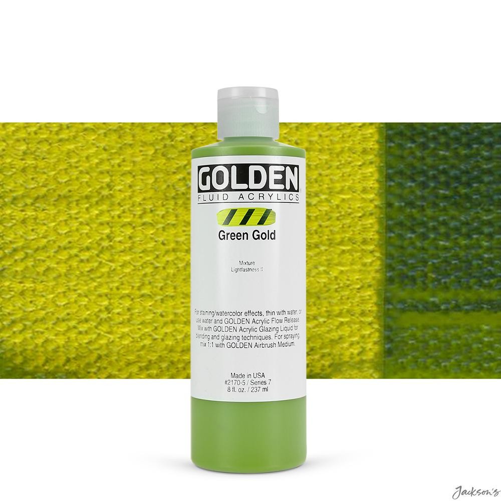 Golden Fluid Acrylic Paint Green Gold 237ml Bottle For Glazing Spraying Brushing