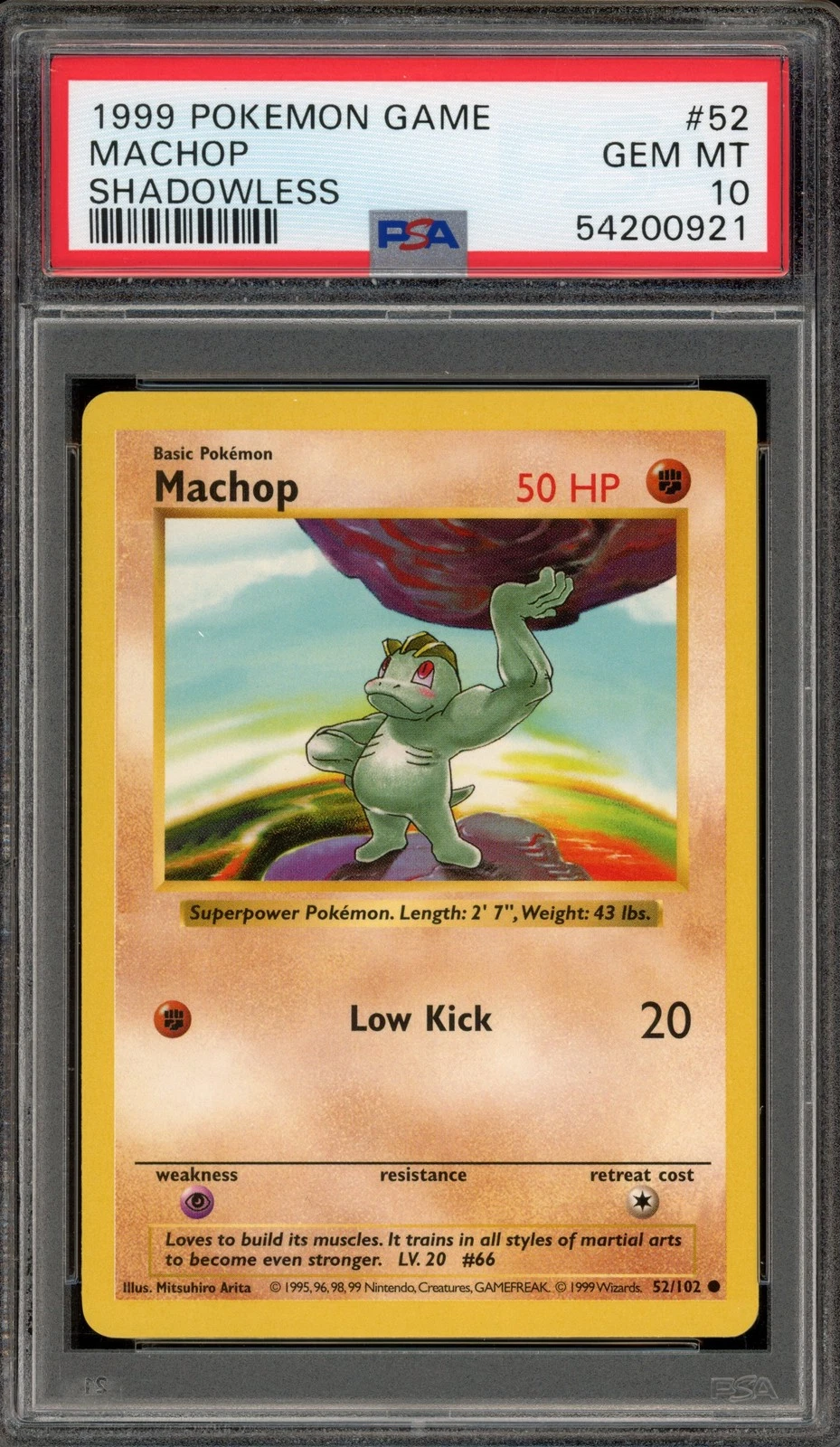 Pokemon Machop Base Set Shadowless #52 PSA 10 Gem Mint