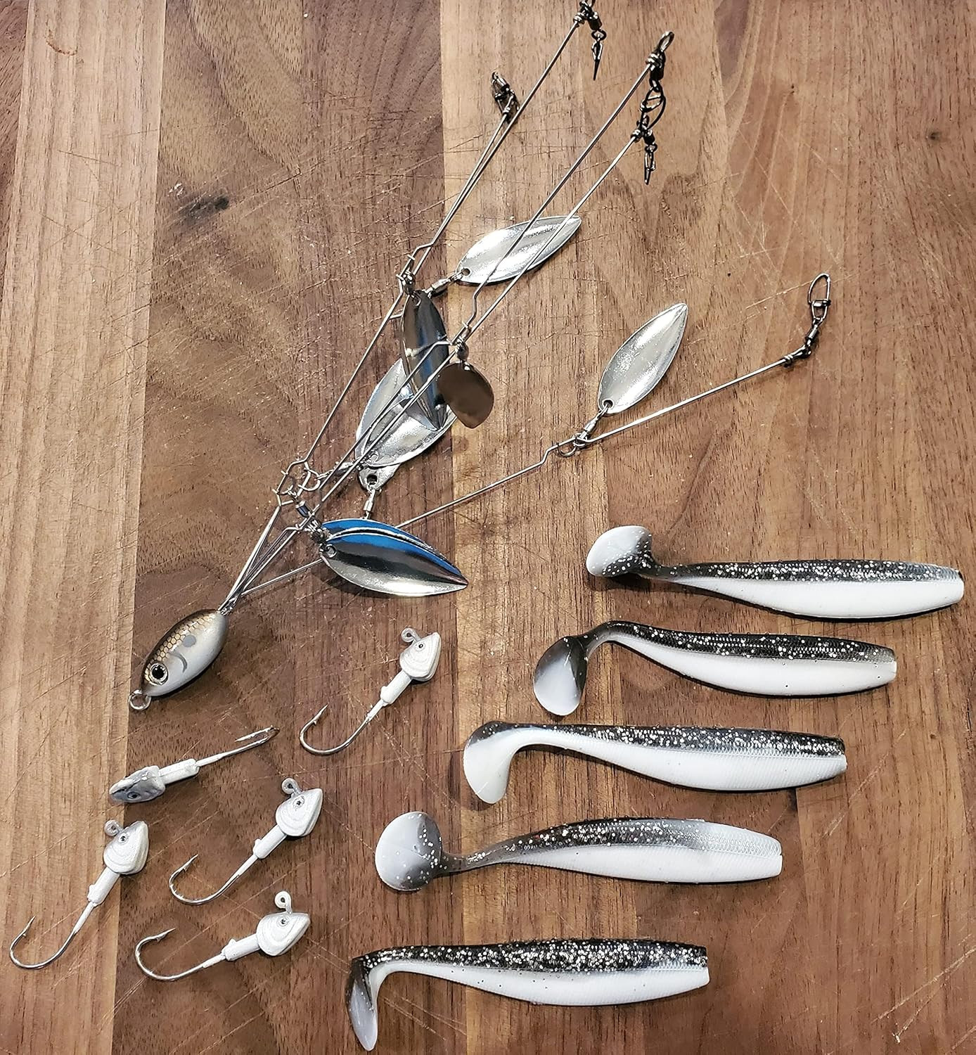 Fully Rigged 5 Arms 8 Bladed Umbrella Rig Bass Lure W/Swim Baits and Jig Heads I - Image 4