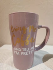 Pink "Bring Me Coffee And Tell Me I'm Pretty" Large Ceramic Coffee Mug Clay Art
