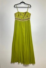 Monsoon Lime Green Silk/Chiffon Embroidered Beaded Maxi Dress Size 16