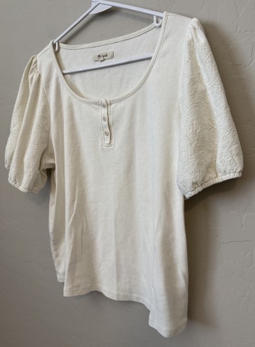 Camisa Madewell X Grande Ojales Henley Marfil Botones Boho Hippie Burbuja - Imagen 2 de 7