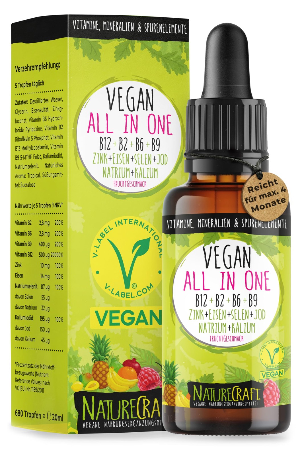 Vegan All-in-One Tropfen - Vitamin B12+B2+B6+B9 Folsäure + 20 ml (1er Pack)
