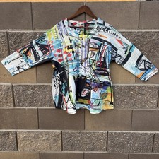Et’Lois 1X Tunic Top Vibrant Abstract Print 3/4 Sleeve Made in USA Art