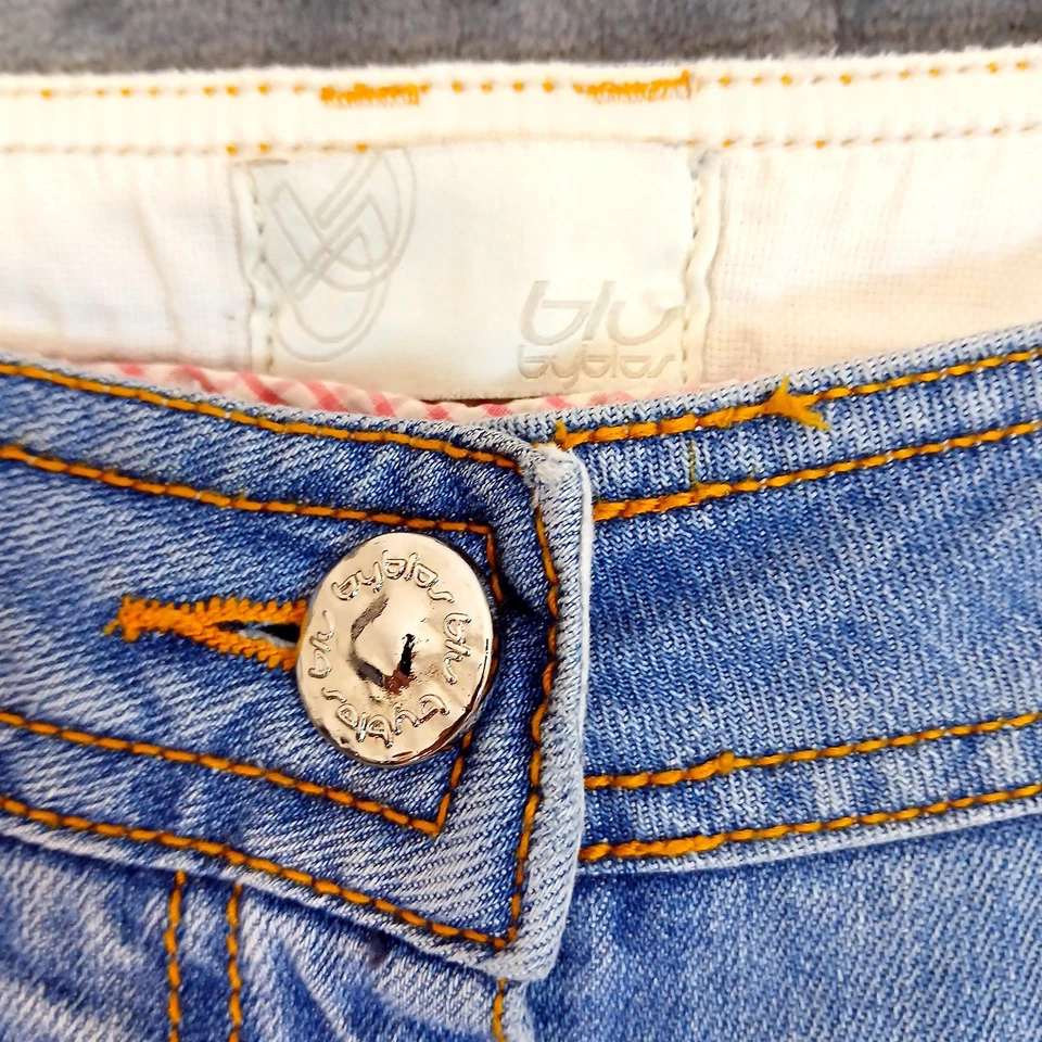 Pantalones de mezclilla de colección Blu Byblos para hombre 34 lavado claro elásticos pierna recta hechos en Italia Foto 3 de 4