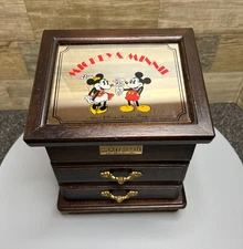 Vintage Sankyo Walt Disney Mickey & Minnie Mouse Mirror Jewelry Box & Music Box