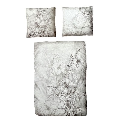 Baumwolle Satin Bettwäsche Blumen Grau 135x200 80x80