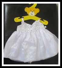 Build A Bear Clothing White Satin Dress with Tulle  Sequins Gown