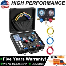 A/C Manifold Gauge Set 3 Way 5FT Hose Recharge HVAC Diagnostic Charging Tool KIT