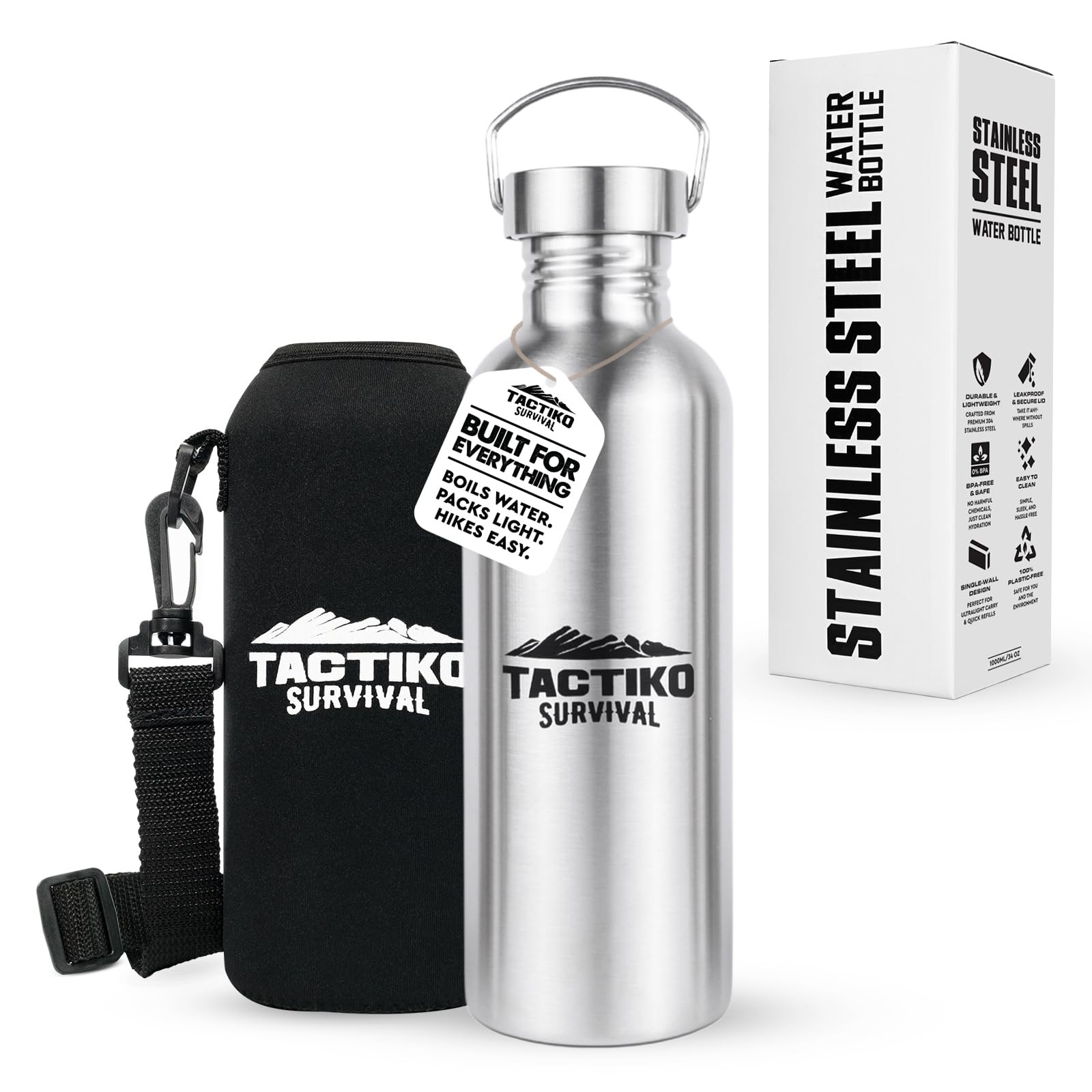 34 oz/1000 ml Stainless Steel Wide Mouth Water Bottle, Singl