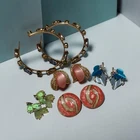 Vintage Costume Jewelry Lot Retro Enamel Thermoset Multicolored Gem Hoops