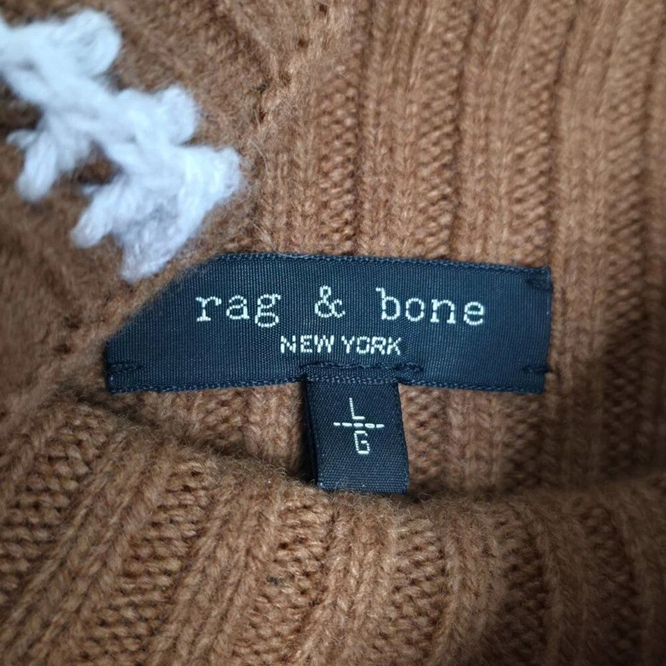 Suéter de Lana Rag & Bone Ingrid Marrón Oscuro Acanalado Cuello Alto Punto Látigo Talla L Foto 4 de 4