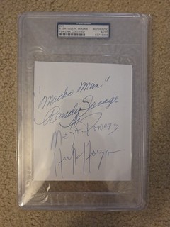 5x6 Index Card Signed By Macho Man Randy Savage And Hulk Hogan! Mega Powers!
