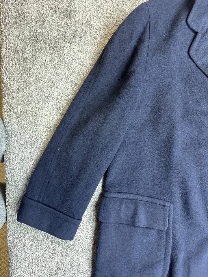 Vintage Saks Fifth Avenue Overcoat Mens 42 Navy Blue Wool Lined Classic Coat 90s - Image 4 of 4