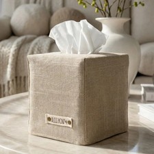 Stylish Tissue Box Cover - This Beige Linen Holder Instantly Covers Your Square