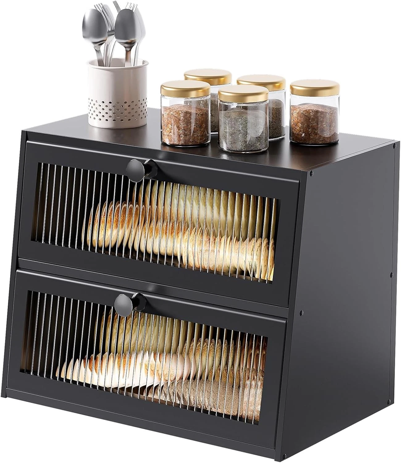 Bread Box Kitchen Countertop,Extra Large 2 Layer Breadbox Wooden Farmhouse Bread