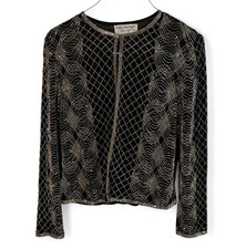 Papell Boutique Evening Black/Silver Beaded Hook Eye Lined Jacket M