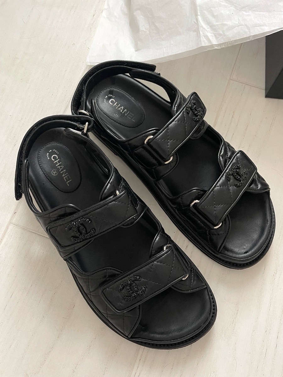 Chanel Black Leather Dad Sandals 40/7uk Used UK
