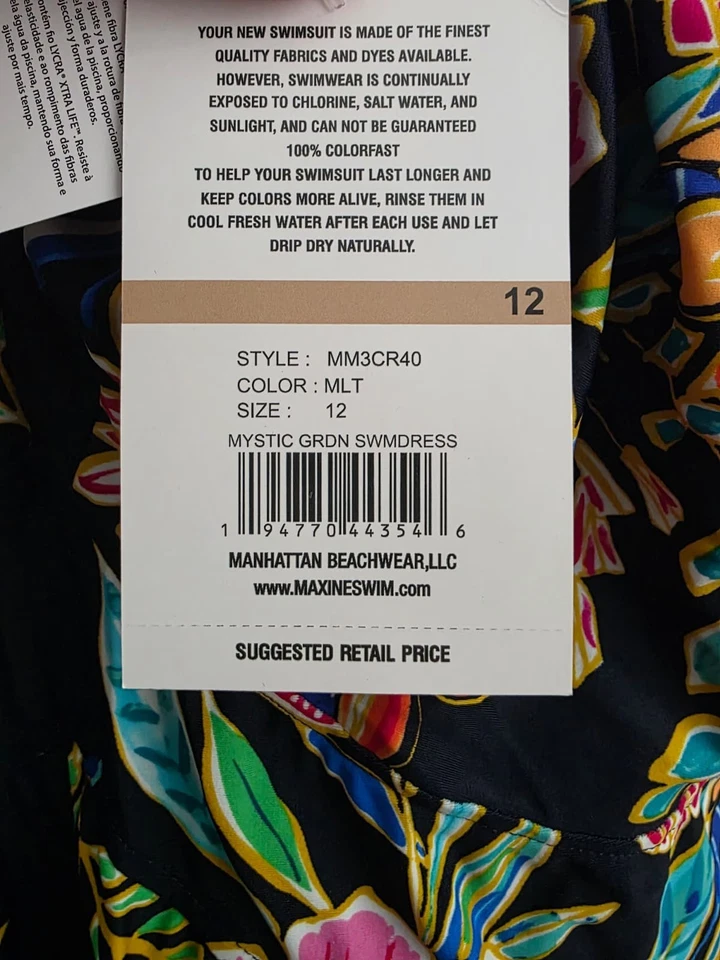 Maxine Of Hollywood Women's Mystic Garden Empire Swim Dress One Piece Size 12 - Image 3 of 4