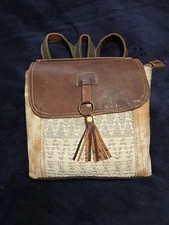 Myra Bag- Backpack Leather and Canvas Bag with Real Cow Hair