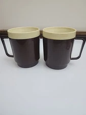 Vintage MCM EAGLE Plastic Brown And Cream Mugs Set Of 2 Made USA