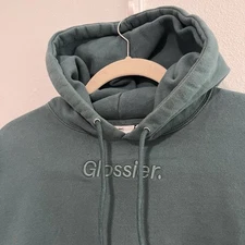 Glossier Womens Medium Hoodie Embroidered Sage Pullover Sweatshirt