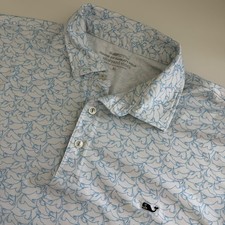 Vineyard Vines On the Go Sankaty Short Sleeve Polo Fish Print Men's XL Blue