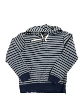 American Eagle Mens M Baja Hoodie Pullover Gray Navy Striped Sweater