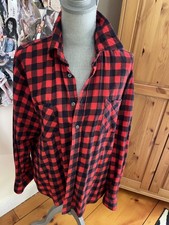 Womens Red Black Small Check Cotton Flannel Long Sleeve Button Front Shirt L