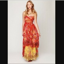 indian enchantment dress Free People Maxi Rare layered flowing chiffon S 2 4 new