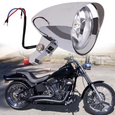 5-3/4" Chrome Bullet Tri Bar Headlight For Harley Sportster Dyna Softail Chopper