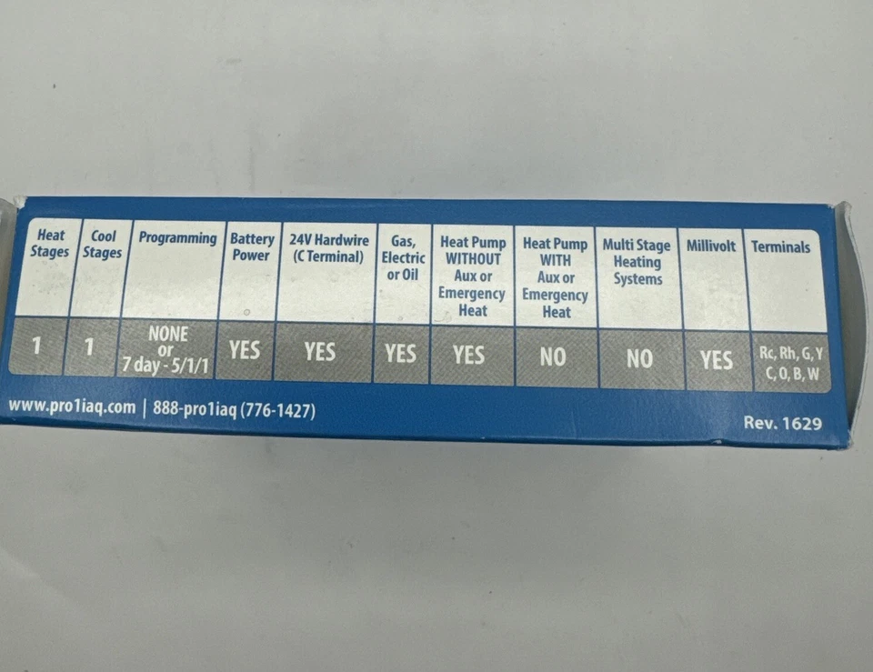 Pro1 Iaq T805 Non-Programmable Thermostat, 7, 5-1-1 Programs, 1 H 1 C, - Image 2 of 2