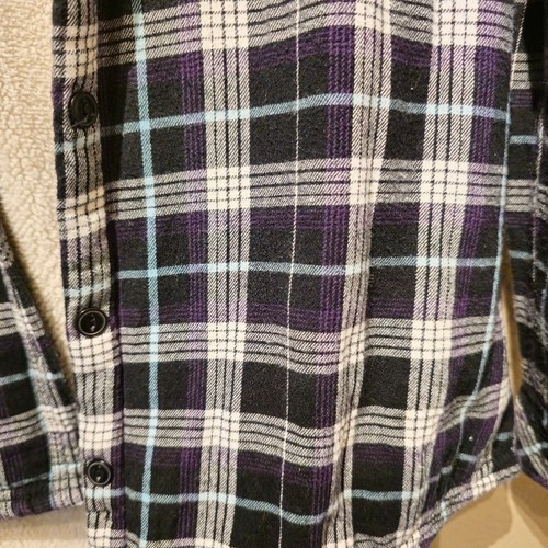 Boston Traders Plaid Button Down Hooded Fleece Flannel Size Medium Purple Black - Bild 5 von 5