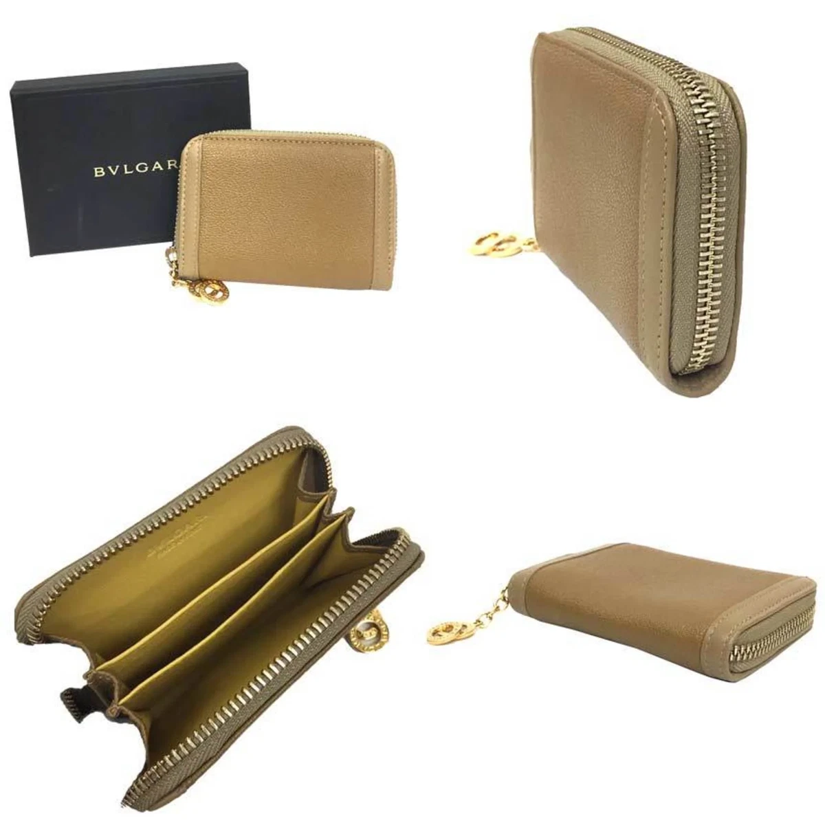 BVLGARI Doppiotondo Coin Case Purse Goat Leather Amber Beige Men s Women s Walle