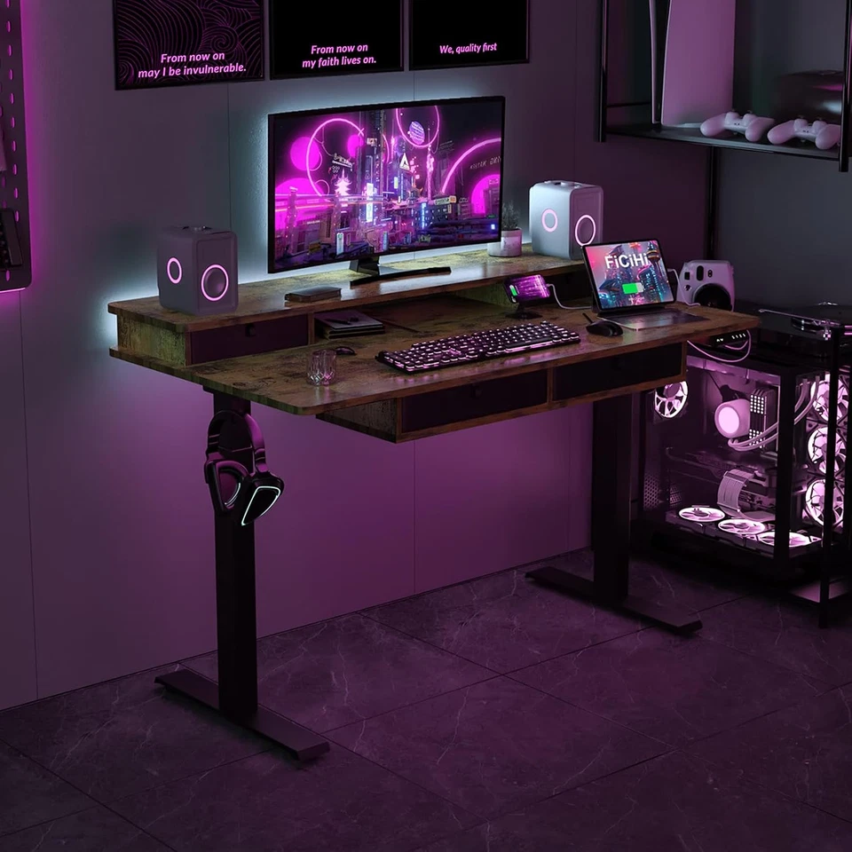 Стол стоячий регулируемой высоты с 4 ящиками и колесами, 55 X 30 дюймов электрический - Изображение 2 из 4