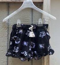 Girls M 7/8 Wonder Nation Black  White Floral RoseRuffle Stretch Shorts pockets