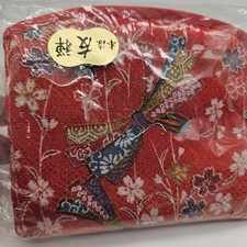 Vintage Red Chinese Zippered Cloth Change Purse with Floral Design