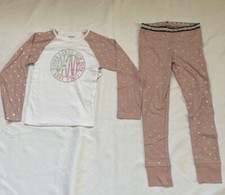 DKNY Big Girls PJ 2 pieces Set , L 12 light pink /white ,100 Cotton