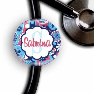 Blue Salmon Floral Personalized Stethoscope Id Tag Ebay