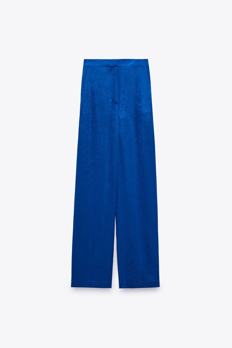 BNWT ZARA WOMAN JACQUARD MENSWEAR STYLE PANTS BLUE 1478/033