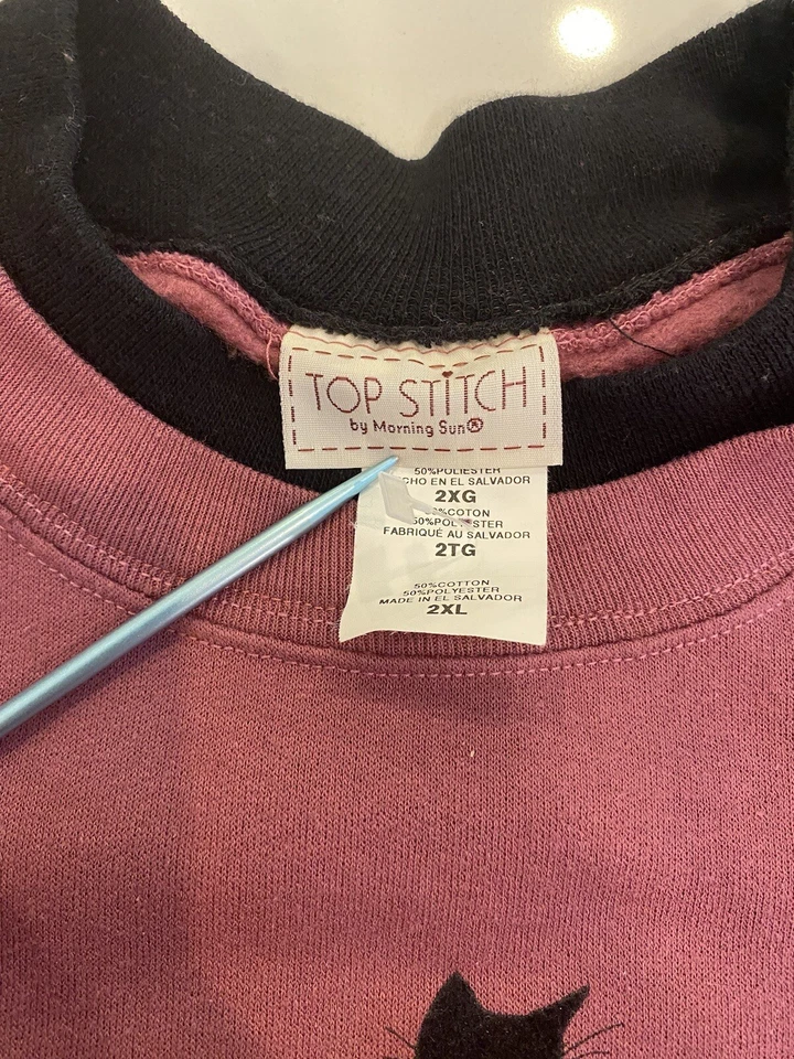 Винтажный верхний стежок толстовка женщин 2XL бархата Cat пуловер толстовка 90-х Crewneck - Изображение 3 из 4